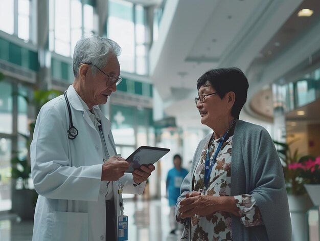 Doctors Chatting with Elderly People in the Background