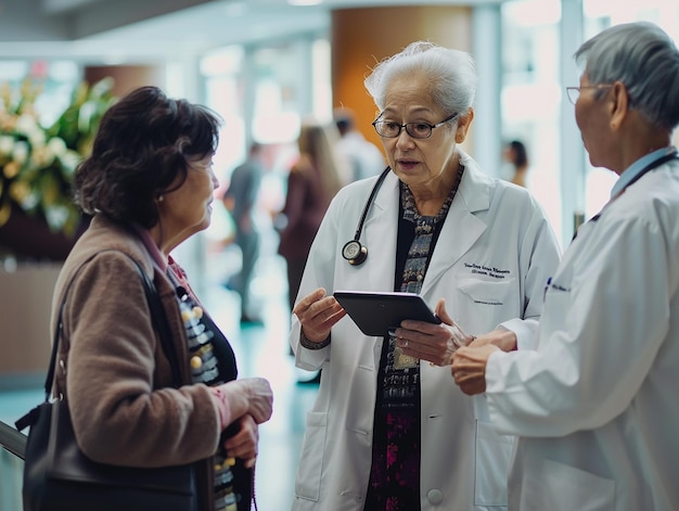 Doctors Chatting with Elderly People in the Background