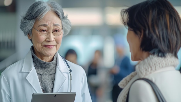 Doctors Chatting with Elderly People in the Background