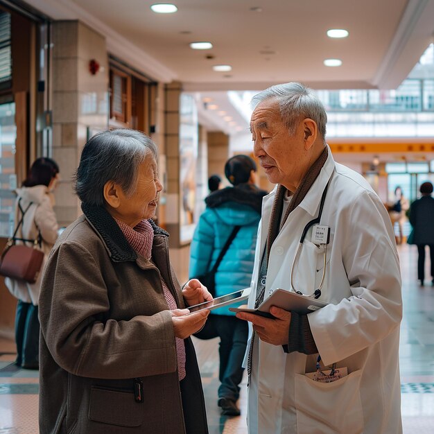 Doctors Chatting with Elderly People in the Background