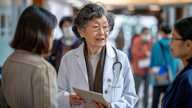 Doctors Chatting with Elderly People in the Background