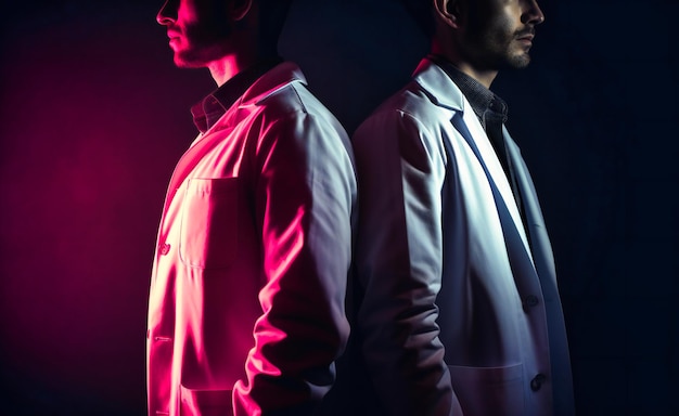 Doctors in white coats are standing in side by side