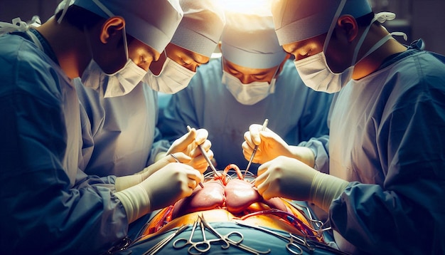 doctors working on a pig in a hospital