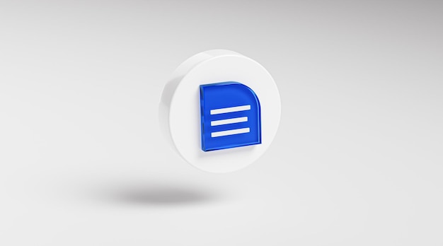 Document Blue Glass Icon Button on Circle App Symbol 3D Render