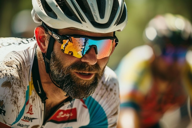 Document the determination on a bikers face as the generative ai