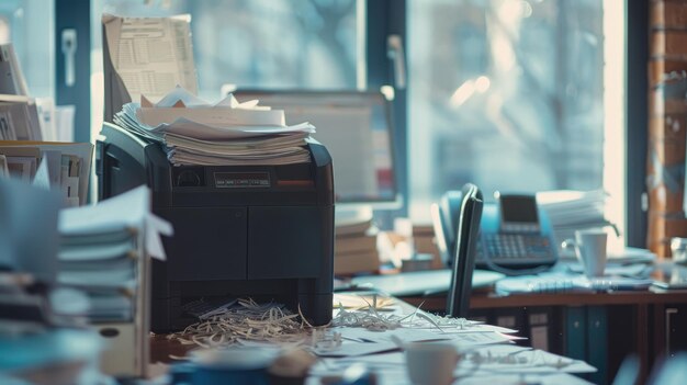 Photo document shredder symbolizing confidentiality in a busy office setting