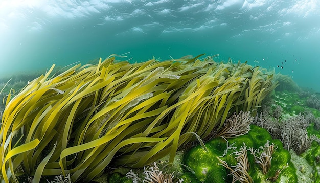 Photo documentary photography a serene underwater landscape featuring a vibrant coral reef bustling with colorful fish and a gentle current swaying the sea plants