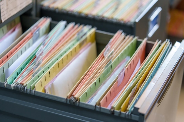 Documents achieves paper files for searching information on work desk home office