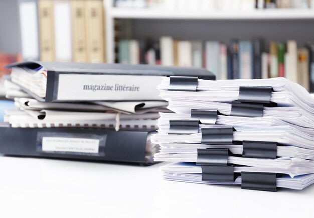 Documents on table in archive