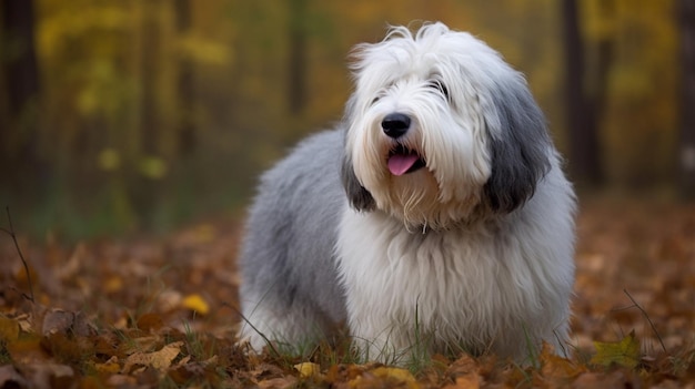 A dog in the autumn forest