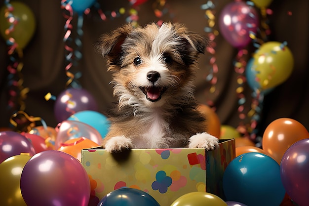 Dog in birthday box