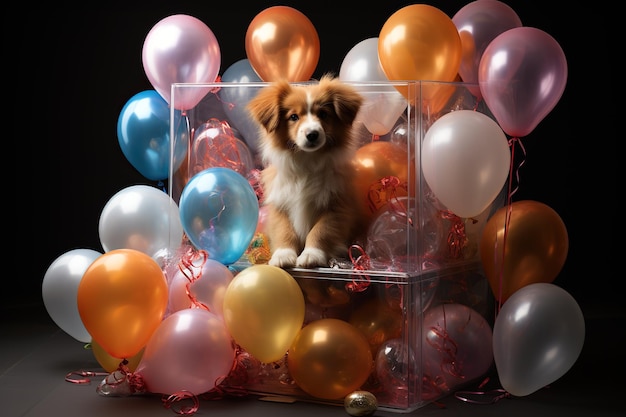 Dog in birthday box