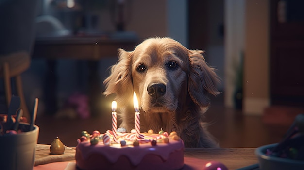 Dog birthday digital art illustration Generative AI