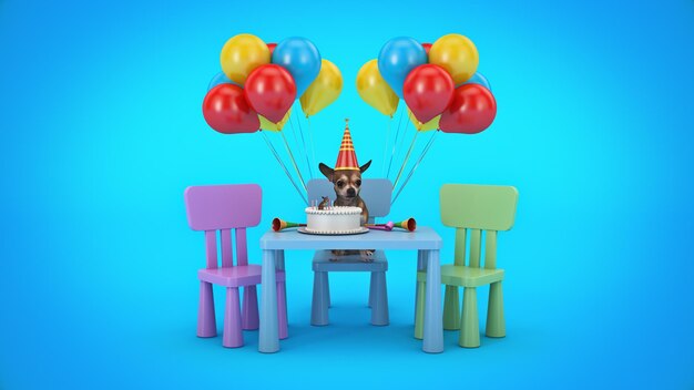 Dog Birthday Party. 3d rendering