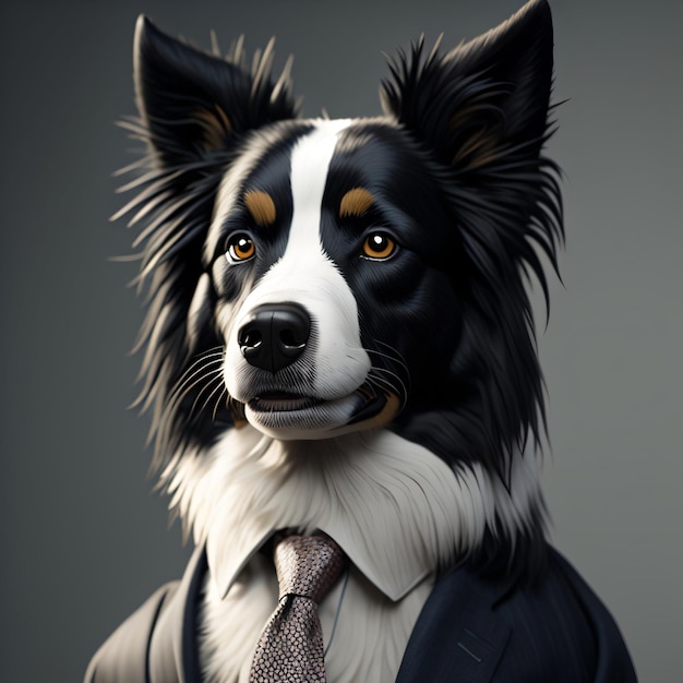 Dog Border Collie wearing a suit tie