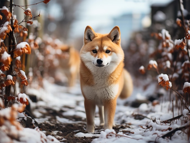 Dog breed shiba inu on a blurred background Generative AI