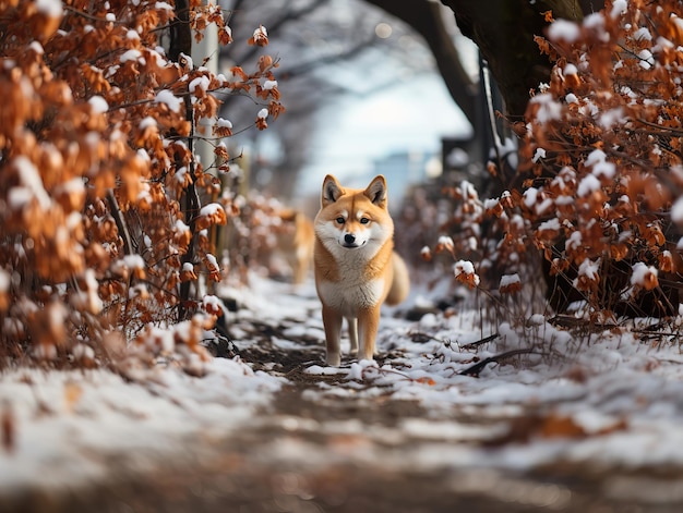 Dog breed shiba inu on a blurred background Generative AI