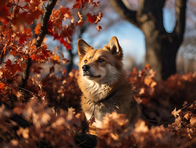 Dog breed shiba inu on a blurred background Generative AI