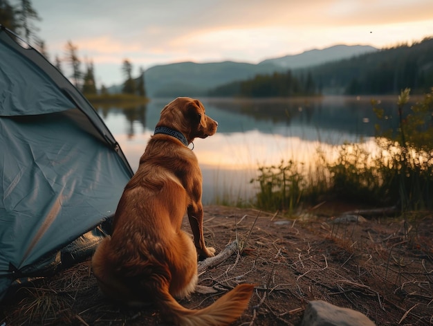 Dog by Lake Tent