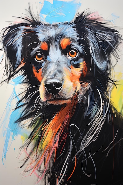 a dog by person a painting by person