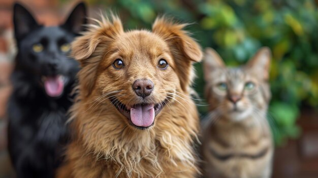 a dog and cat are sitting together and one is looking at the camera