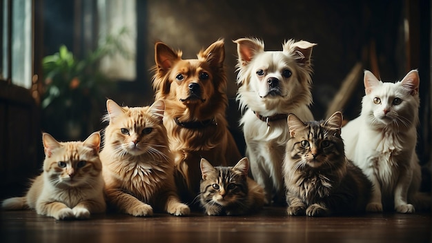 a dog and a cat are sitting together with their pets