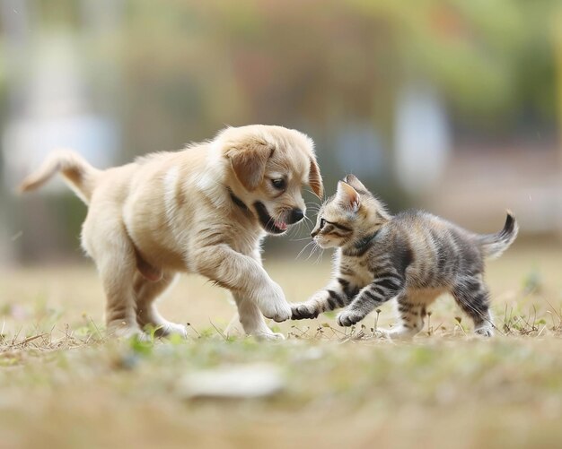 Photo dog and cat friendship