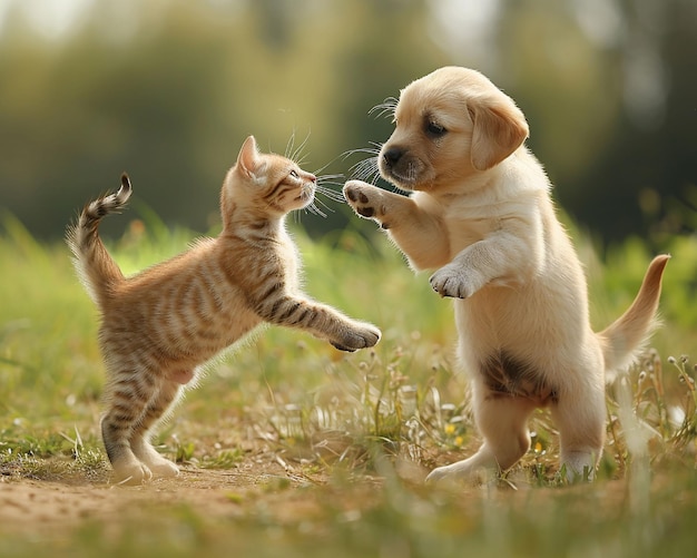 Photo dog and cat friendship