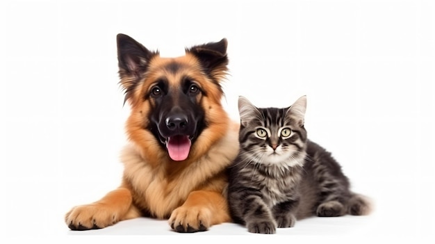 Dog and cat isolated on a white background