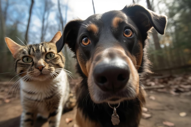 Dog And Cat Nose Into Camera Wide Angle Generative AI