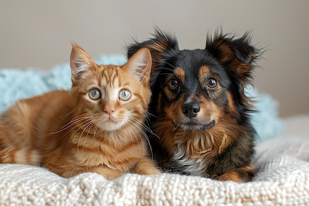 A dog and cat sitting on a white background high quality high resolution