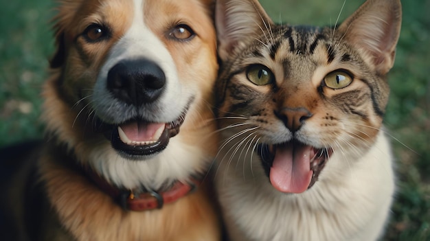 A Dog and Cats Close Up Portrait