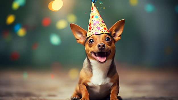 Dog celebrating with party hat