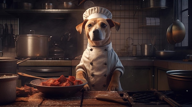 Dog chef digital art illustration Generative AI