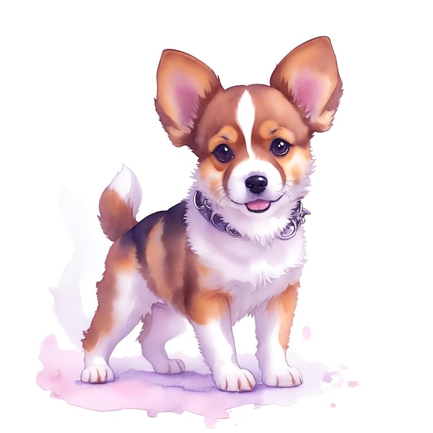 Dog in Chibi style in watercolor style