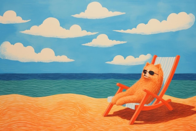 Photo dog chilling on the beach painting outdoors cartoon