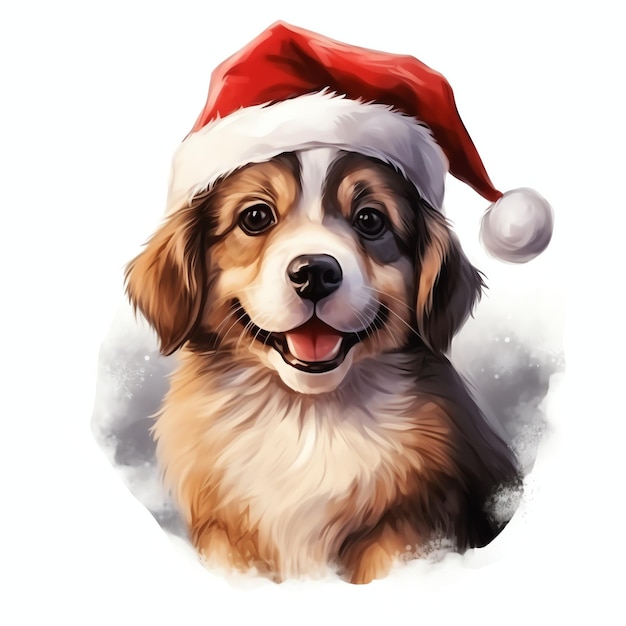 Dog christmas holiday fantasy watercolor