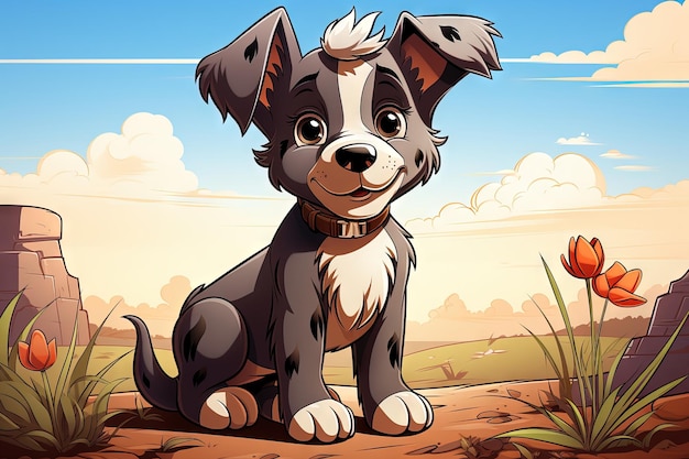 Dog Coloring page for kids cute fun animated thick lines low detail simple illustration generative ai illustration generative ai