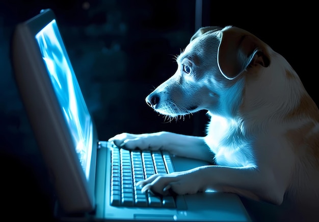 dog at the computer