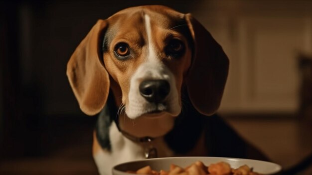 The dog consumes dry food from a bowl Generative AI