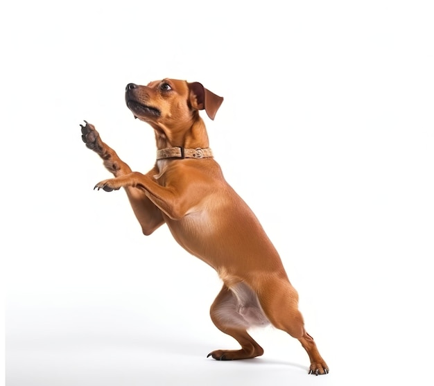 dog doing trick isolated on white