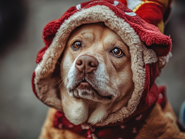 Photo dog dressed in a costume looking both embarrassed and cute