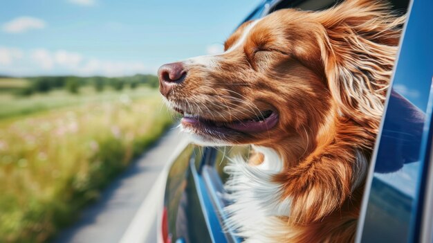 Photo the dog enjoying car ride