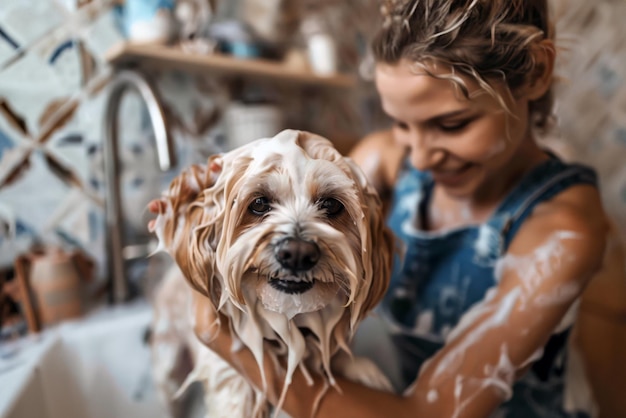 Dog Enjoying a Spa Day with Groomer