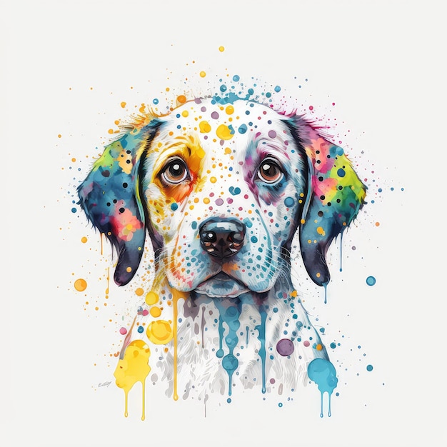 Dog face drawing background with pop of color for tshirts print generative ai