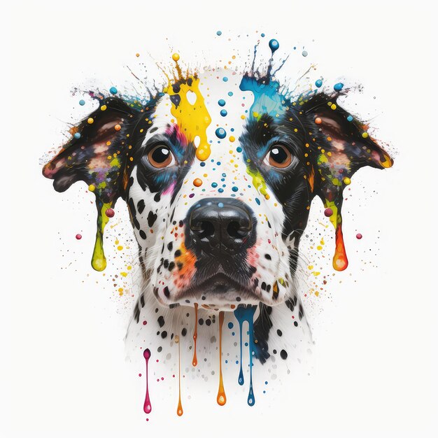 Dog face drawing background with pop of color for tshirts print generative ai