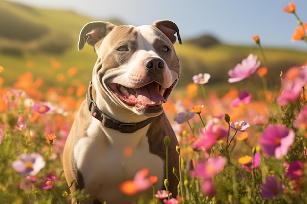 Dog in Field of Flowers