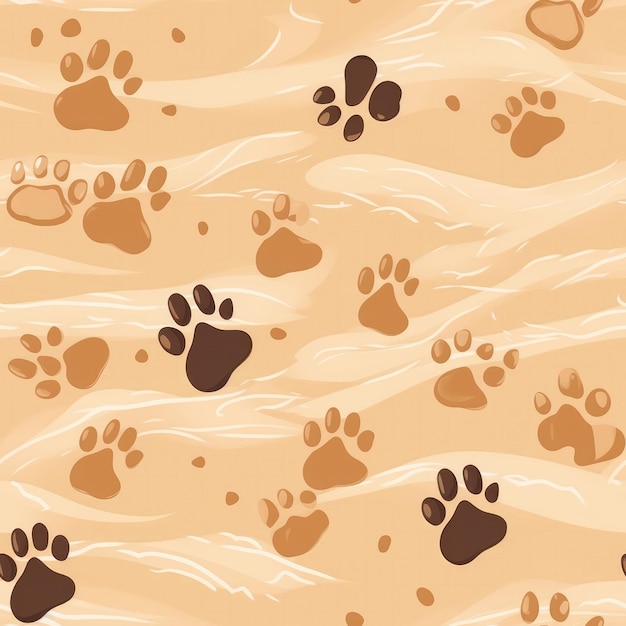 Dog Footprints In The Sand Seamless Background Generative AI