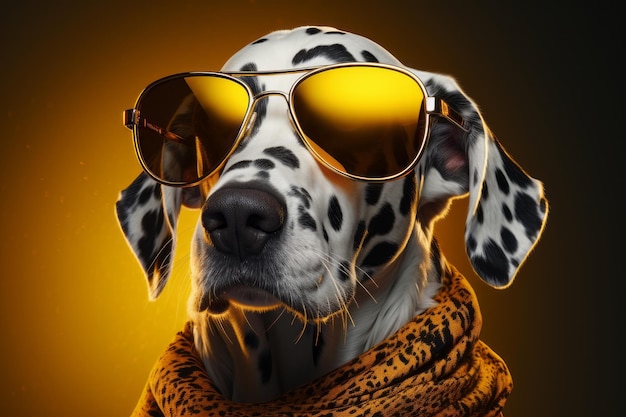 Dog in fur with golden glasses photorealistic fantasy style dieselpunk generation ai