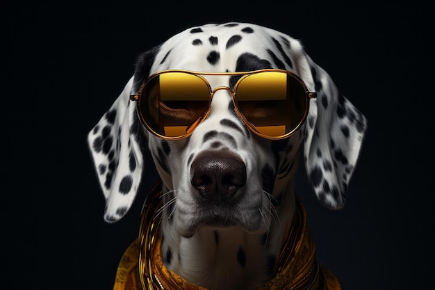 Dog in fur with golden glasses photorealistic fantasy style dieselpunk generation ai